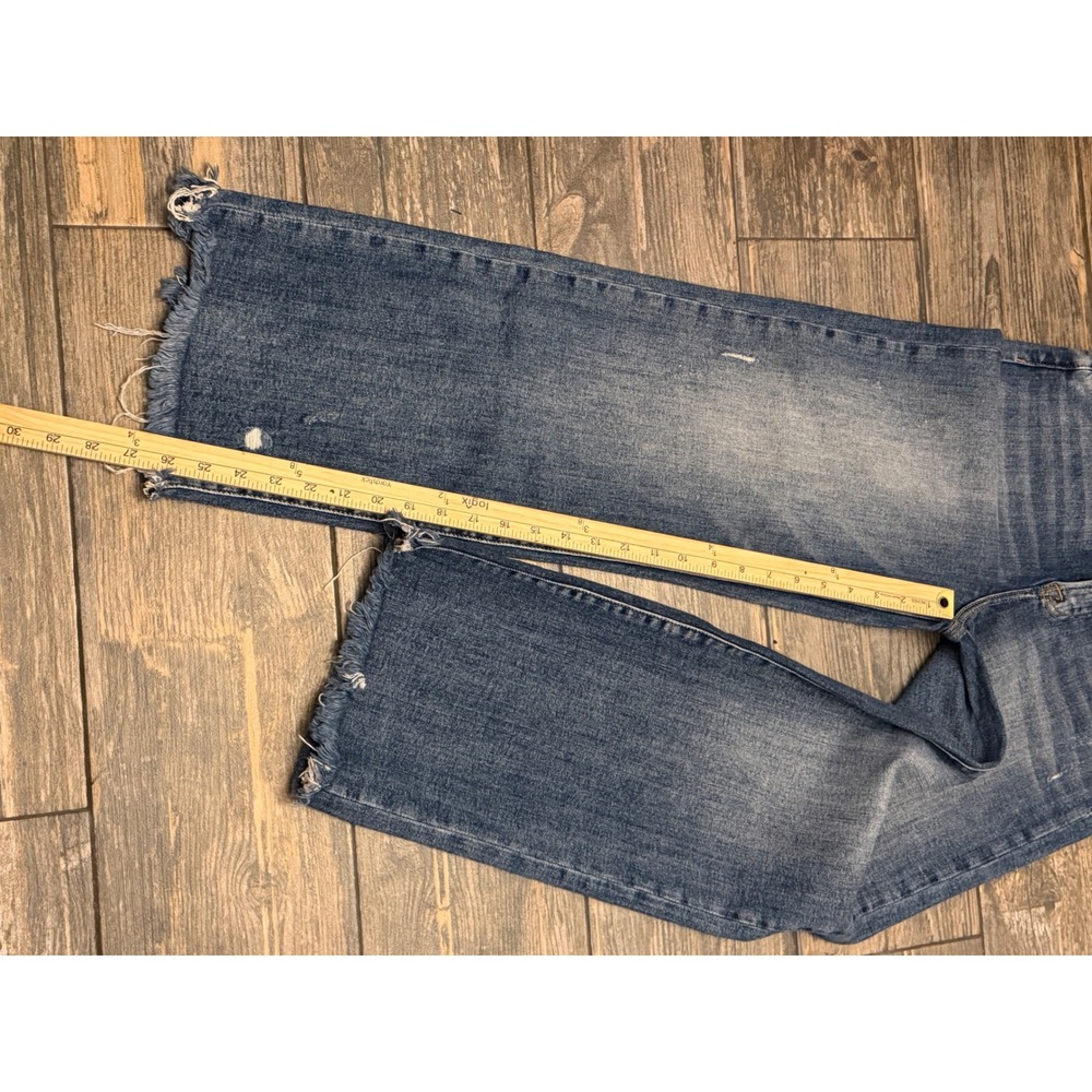 Risen Jeans High Rise Wide Leg Distressed Raw Hem Cropped Denim Blue Size 9/29 - Picture 8 of 10